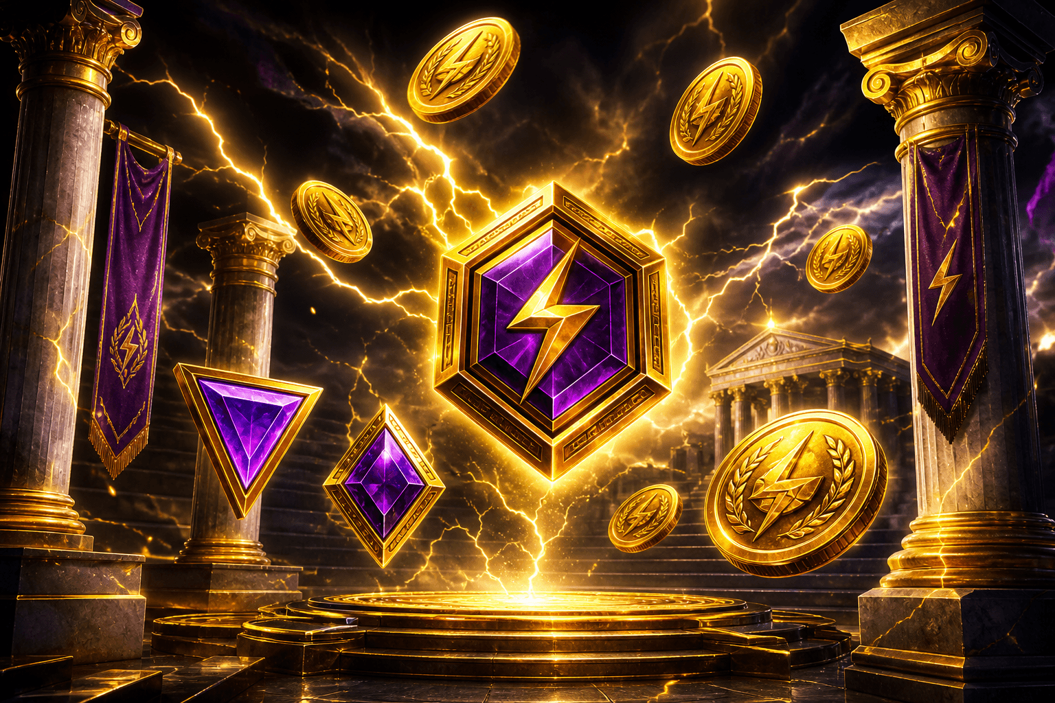 Gates of Olympus inspired slot artwork with lightning and golden coins