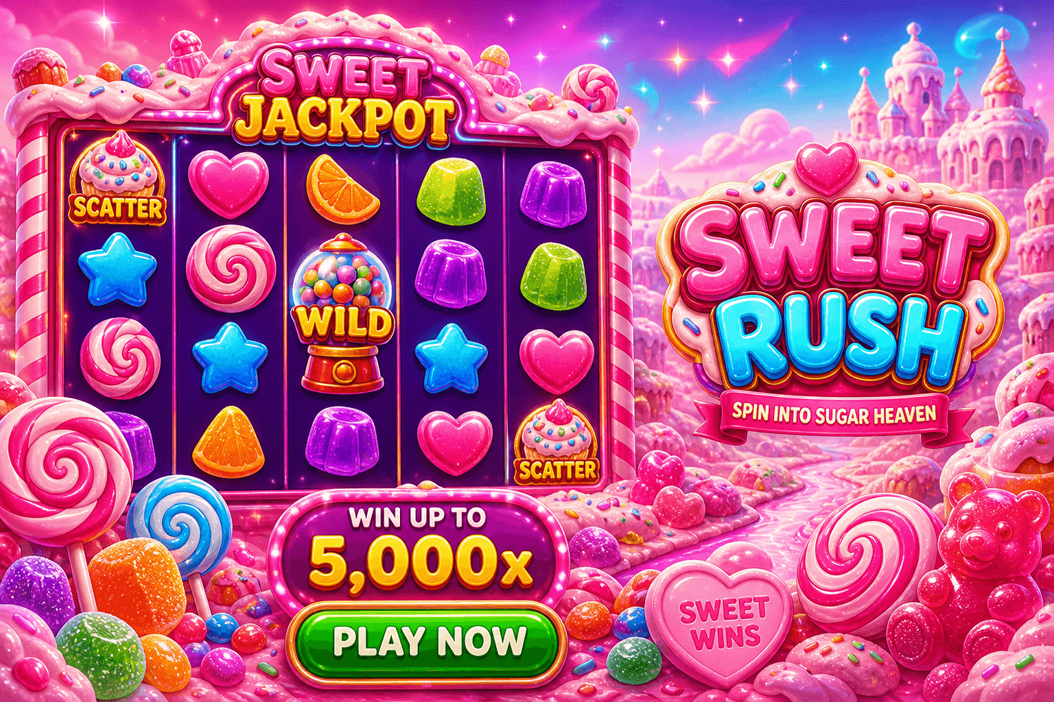 Sugar Rush inspired candy slot artwork
